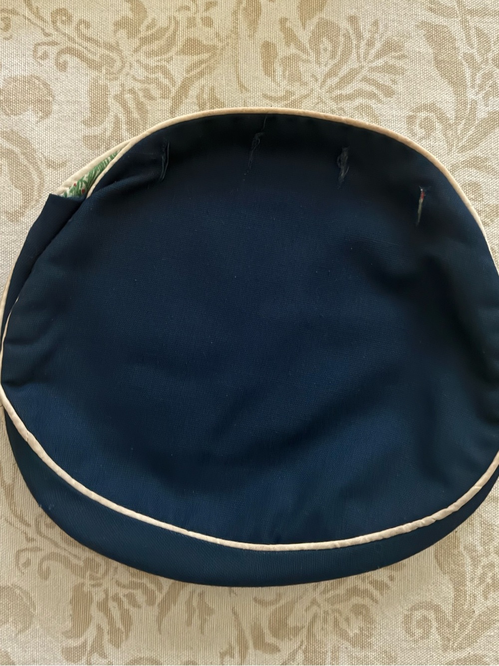 Vintage Navy Blue and Cream Round Bermuda Bag Cover